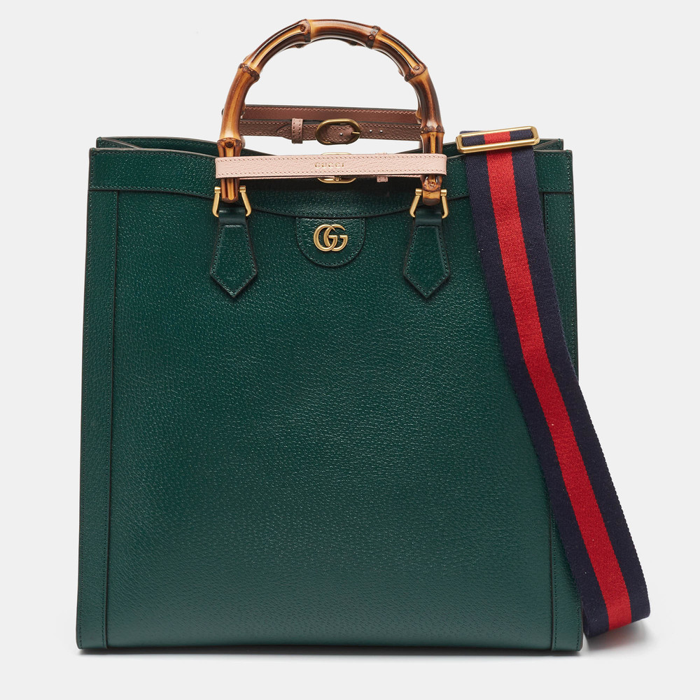 GUCCI Green Leather Bamboo Diana Tote - Picture 1 of 8